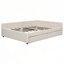 Grand lit plateforme tapissier avec USB et 2 tiroirs, beige-1862839964