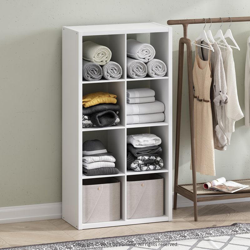 Ebern Designs Cubic Open Back Multipurpose Clothing & Closet Storage Organizer Shelf, 8-Cube, White