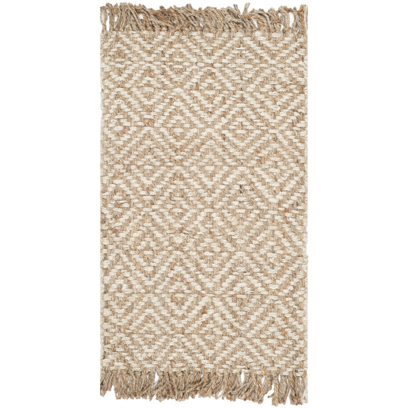 Jakwan Natural Fiber Hand Woven Jute Geometric Rug, Rectangle 4' x 6'