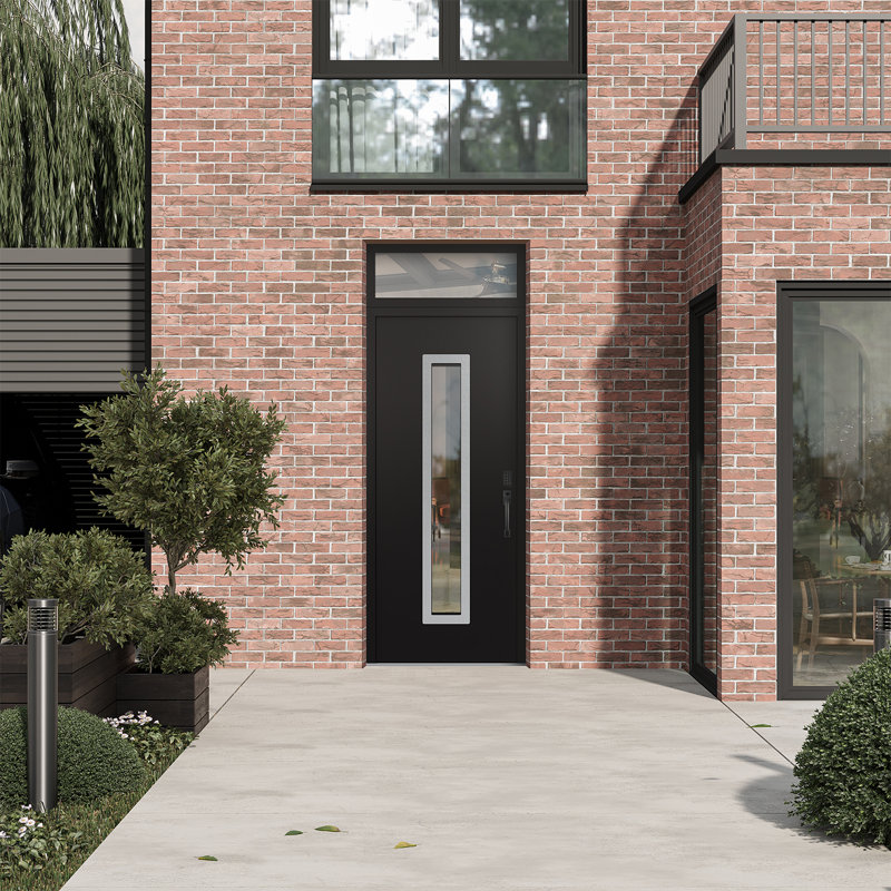 Diamond A11 Left-Hand 36 In. X 96 In. Panel Silver Steel Black And Black Clear Glass With Transom Clear Glass Prehung Front Entry Door