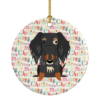Ornement suspendu en forme de teckel poilu Merry Christmas