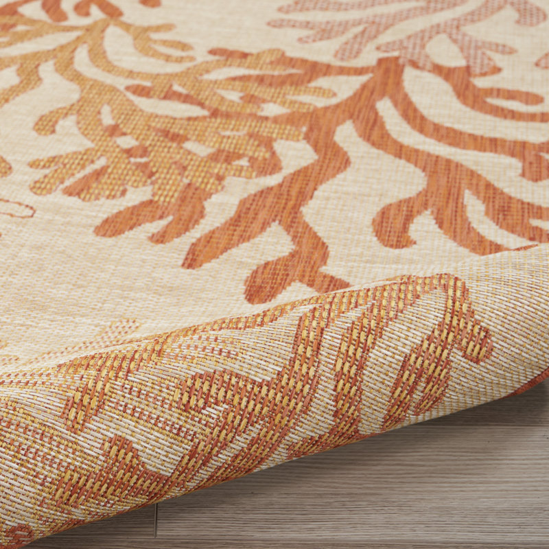 Tapis intérieur / extérieur beige / orange en polypropylène tissé à la machine Rectangle Alicemarie, Rectangle 5 pi x 7 pi