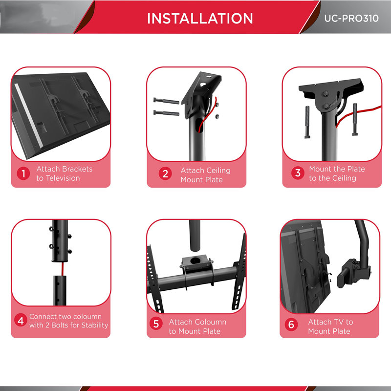 Premium Black Steel Ceiling TV Mount for 37-90 Inch Displays