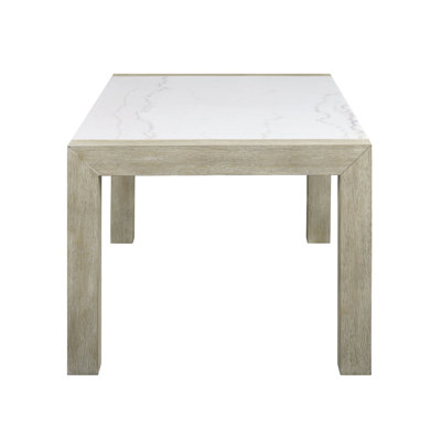 White Genuine Marble Rectangular Dining Table with Solid Wood Veneer Base - Seats 6, Contemporary Style