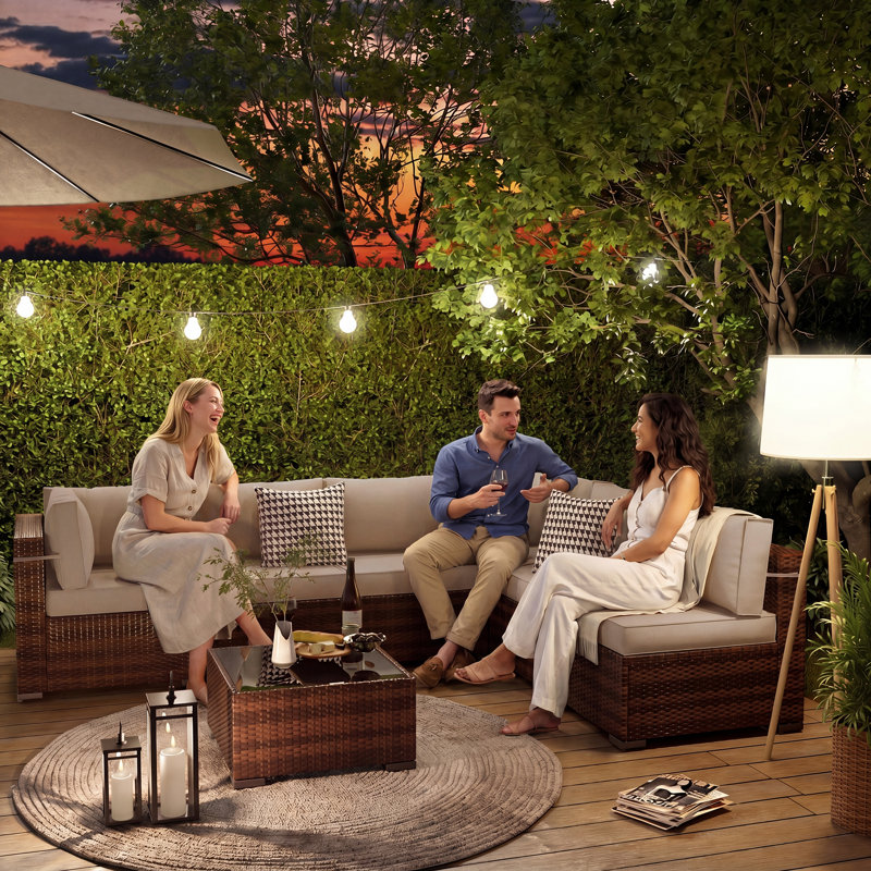Ensemble de conversation modulaire en osier avec coussins 2 pièces, Kaki