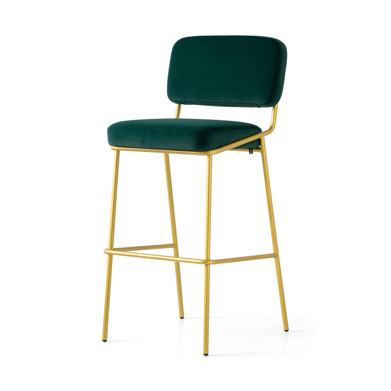Sixty Upholstered Counter Stool with Metal Frame, Dark Forest Green, Painted Brass, Counter Stool (25.63" Seat Height)