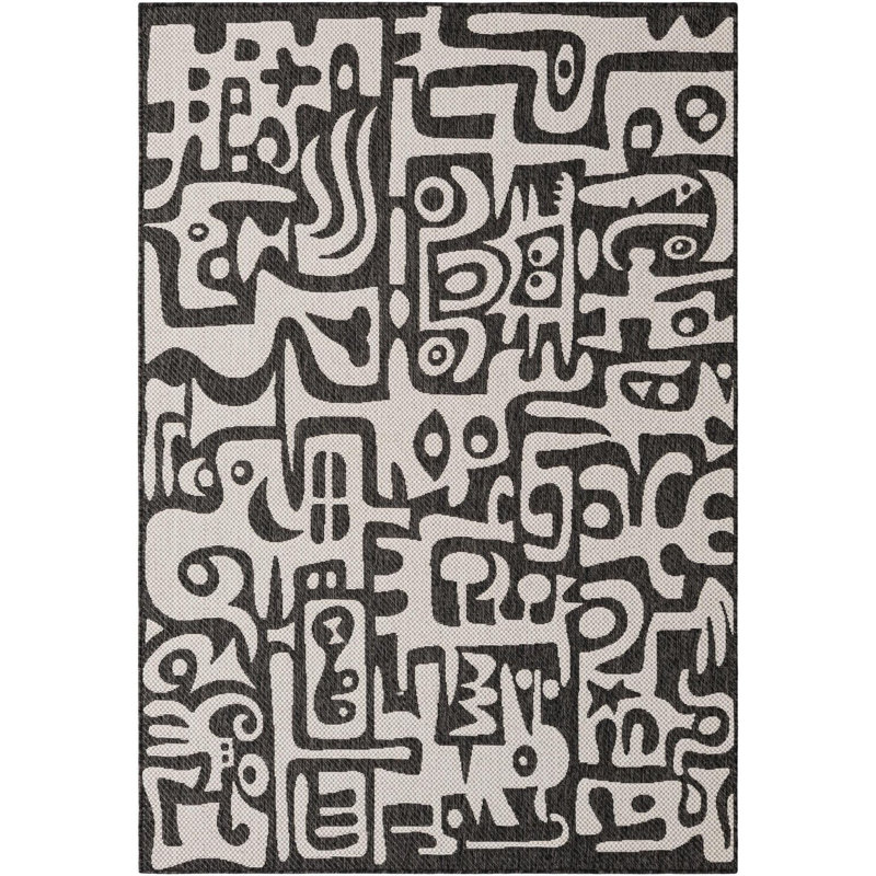 Tapis contemporain de couleur noire Nykeia, Rectangle 5 pi 3 po x 8 pi
