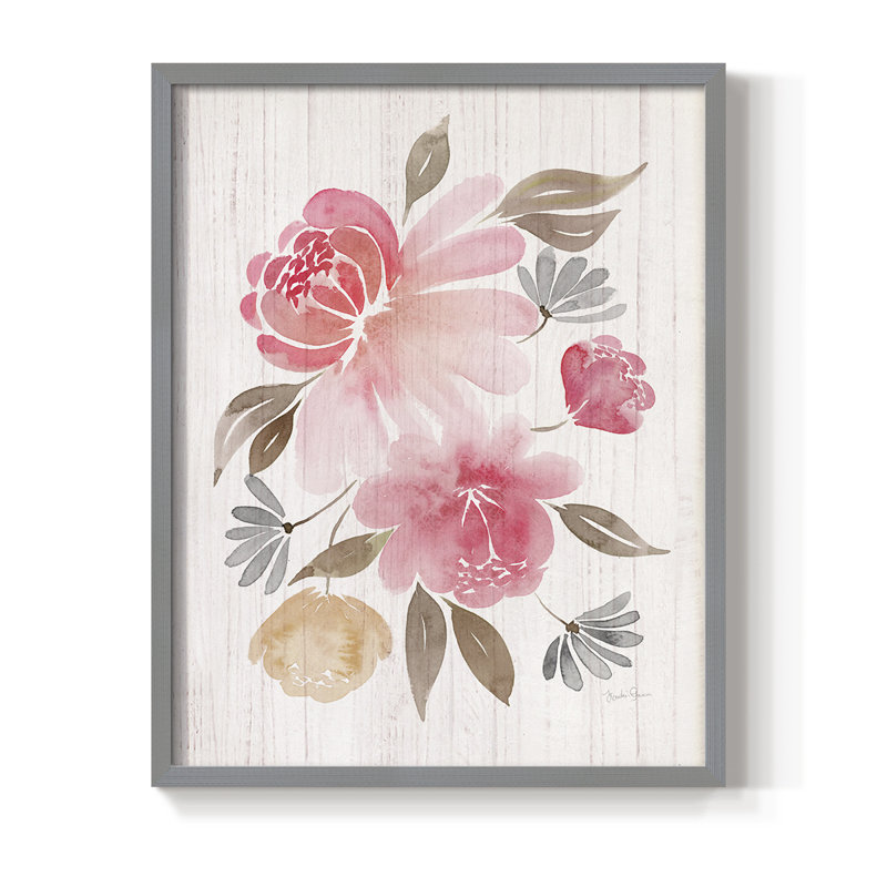 «Loose Peony II», reproduction encadrée - bois massif, H 11 po x l 9 po, Gris