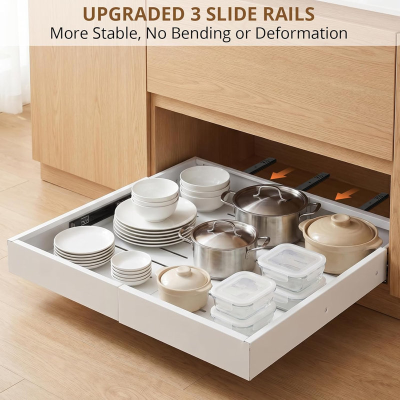 Adjustable 3-Rail Full Extension Pull Out Cabinet Drawer for Frameless Cabinets