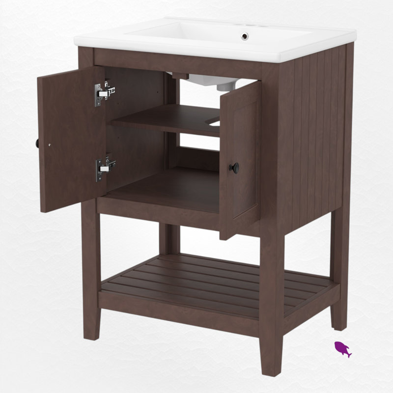 24" Single Bathroom Vanity Set With Ceramic Top, Brown