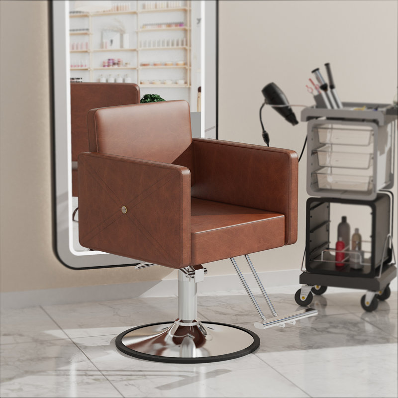  Hydraulic Salon Chair for Hair Stylist, PU Leather Styling Chair with 360° Rotation, Adjustable Height, Brown Yellow