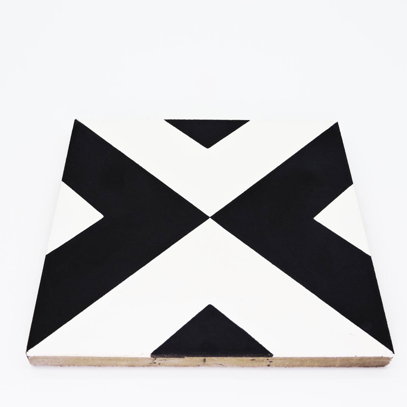 Carreau de ciment à motif de mur et de plancher 8 po x 8 po Jadida, Noir / Blanc