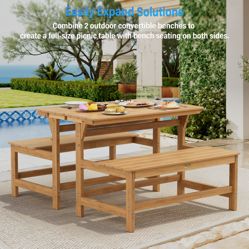 Banc de pique-nique convertible 2-en-1 résistant aux intempéries avec trou de parasol pour cour arrière, porche, patio, terrasse (ensemble de 2 ensembles)