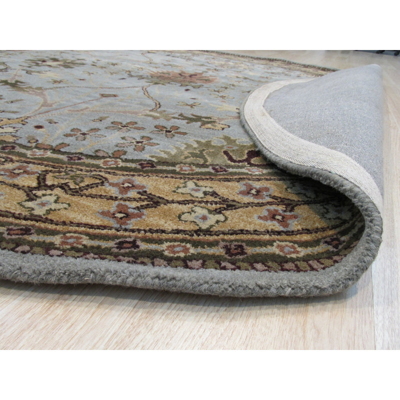 Hand Tufted Wool Floral Area Rug in Blue, 5' x 8'