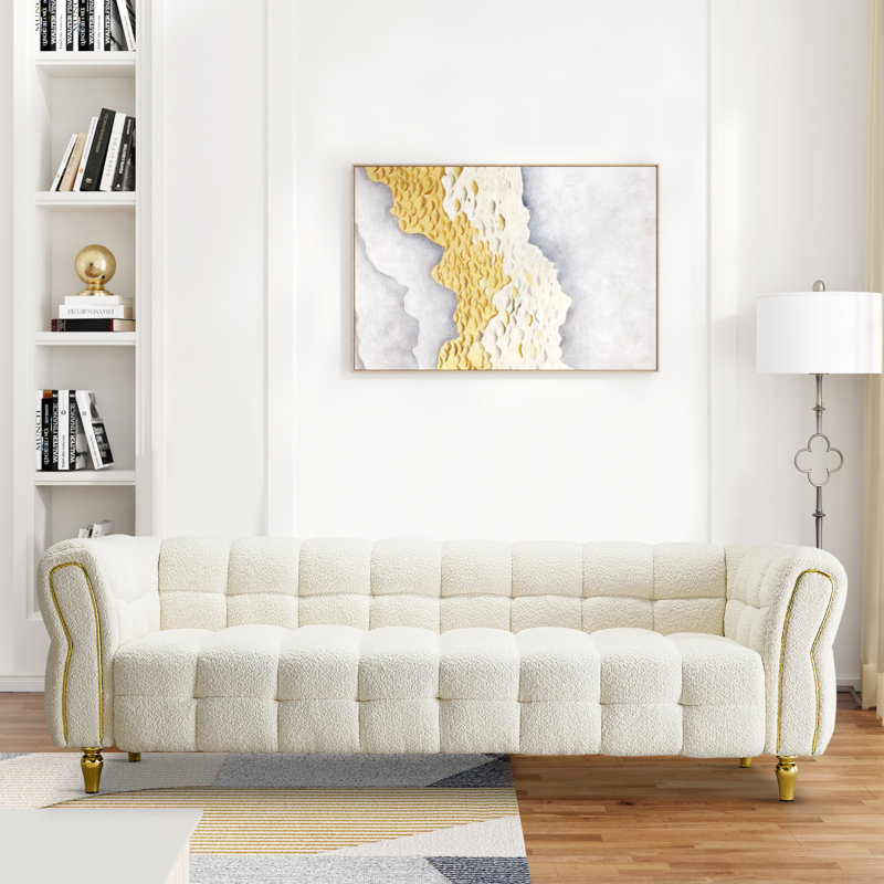 Canapé à accoudoirs évasés 87,01 po Chesterman, Beige Boucle