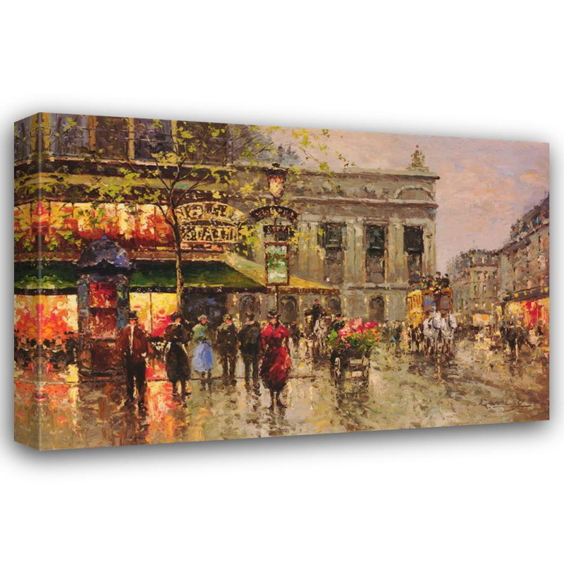 Scène de rue rétro parisienne, H 16 po x l 24 po