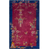 Antique Purple Color Wool Pile Hand Knotted Floral Chinese Deco Rug