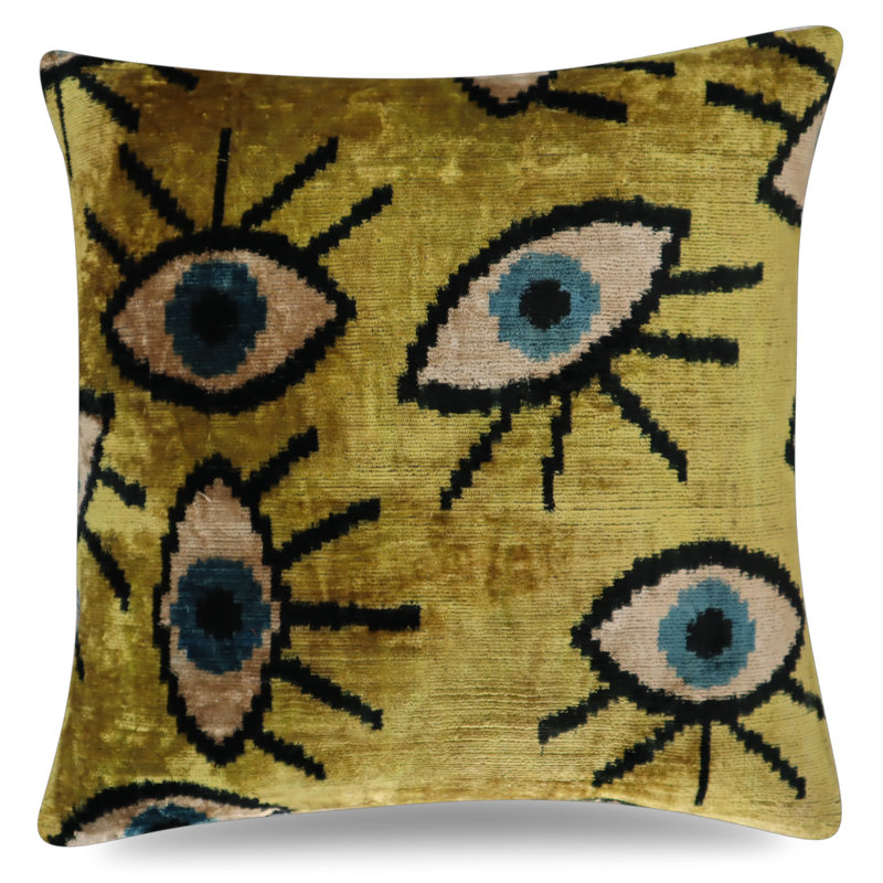 Coussin décoratif géométrique, 16 po x 16 po, Carré, Jaune / bleu