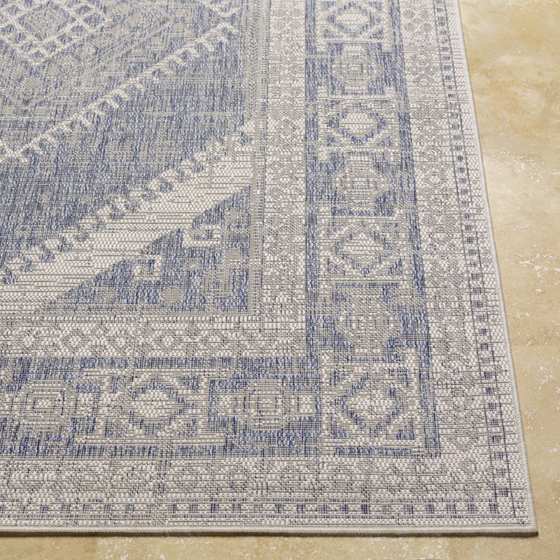 Indoor & Outdoor Boho Rug Blue/Grey, Rectangle 200 x 275cm