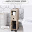 Armoire de salle de bain autoportante compacte avec 2 armoires ouvertes, 1 armoire à portes, 1 tiroir et 4 roulettes, couleur grain de chêne