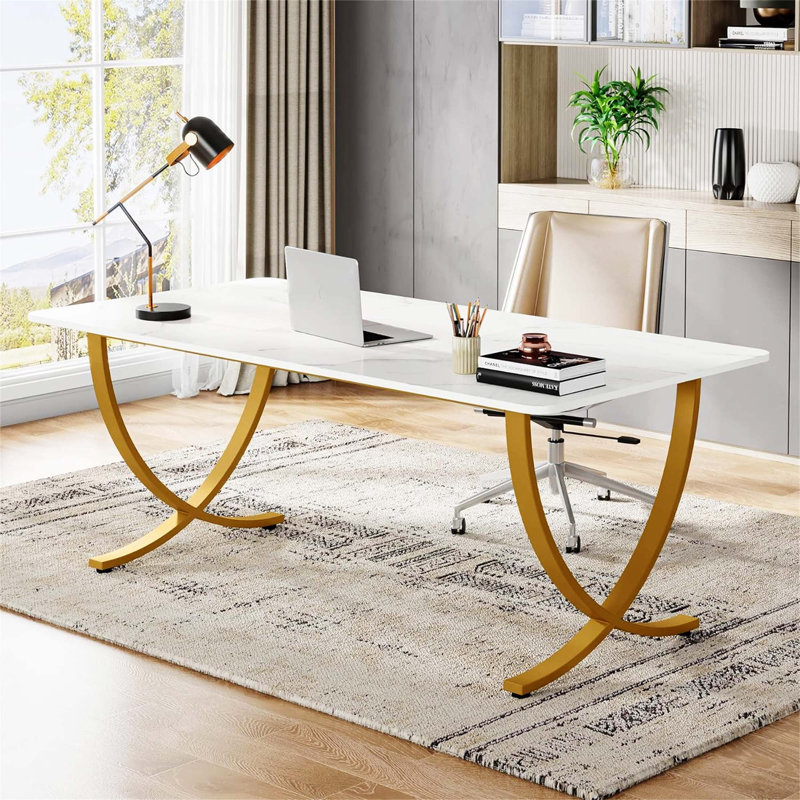 Bureau de direction moderne avec plateau en faux marbre pour les grandes réunions de conférence et l'espace de travail à domicile (BUREAU NON FAUTEUIL)