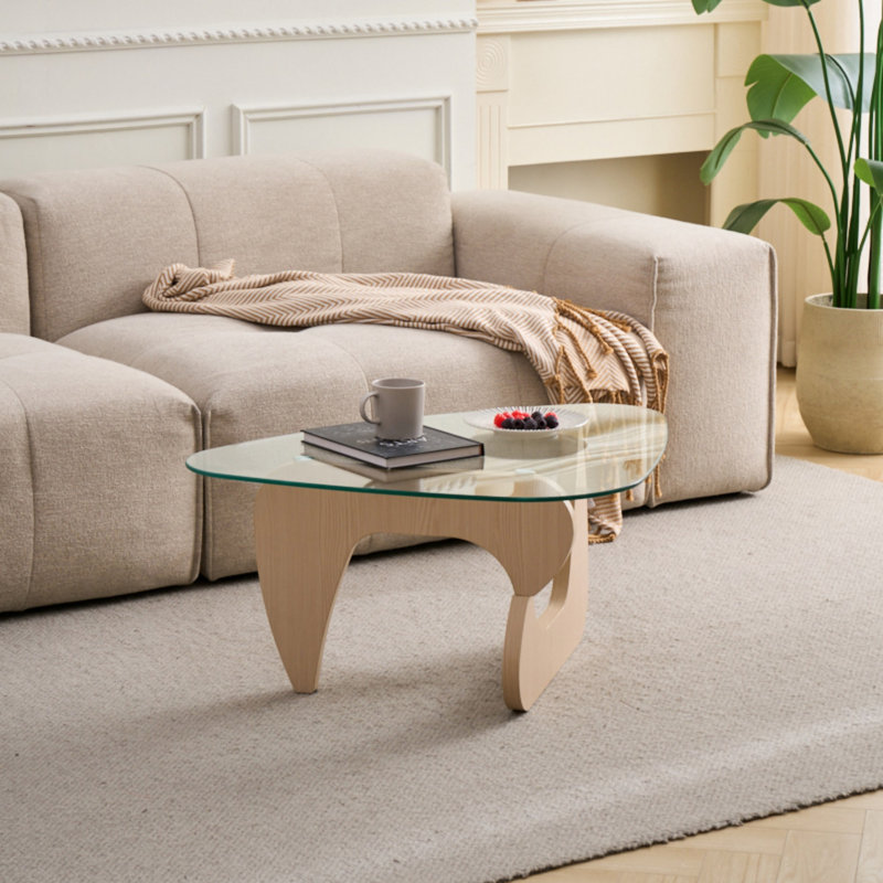 Petite table basse, centre de table de salon, H 15,74 po x l 35,82 po x P 25,59 po, Transparent / bois naturel