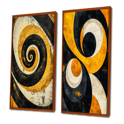 Ensemble de 2 pièces d'art jaune et noir en spirale «Spiraling Opulence I»