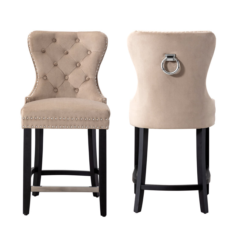 Tabouret de bar et de comptoir Kirsten, Tabouret de comptoir (siège d’une hauteur de 24, Taupe, Noir