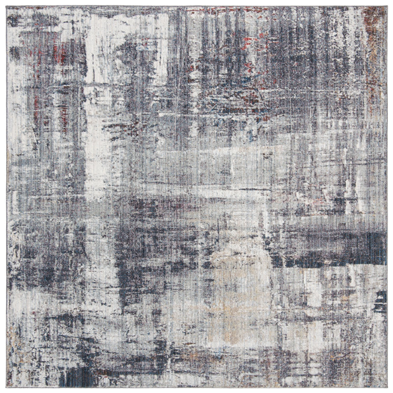 Tapis gris anthracite / ivoire Massad, Carré 7 pi