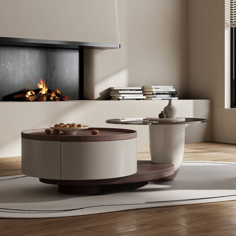  Table basse moderne en bois avec tiroir et table de bout Modern Farmhouse