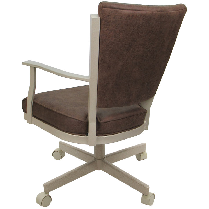 Danyael Metal Dining Caster Chair with Arms, Beige, Northwest Whiskey