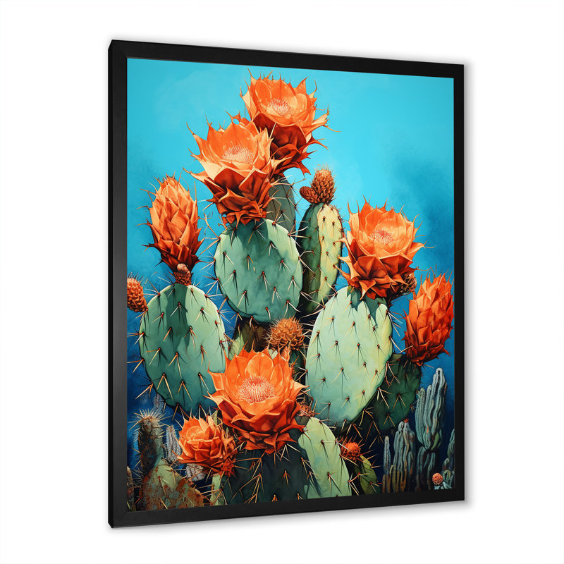 Cactus bleu et bronze II - cactus, H 20 po x l 12 po x P 1 po, Cadre simple noir
