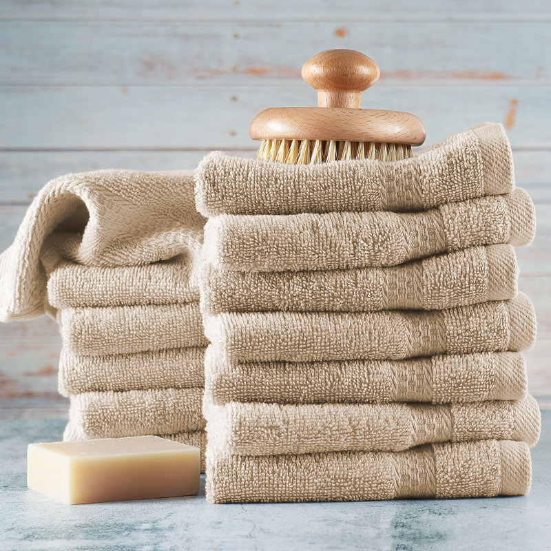 Rivage Soft 100% Cotton Washcloth Towel Set, Beige Cream