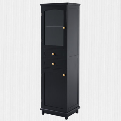Office Storage Cabinet with Adjustable Shelves, Glass Door, and Two Drawers by Lark Manor