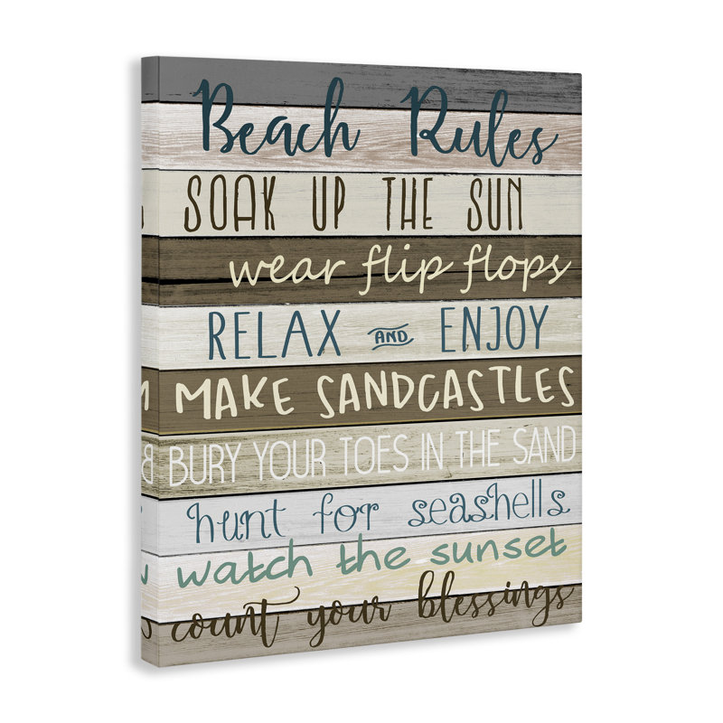 «Nautical Fun Beach Rules List Rustic Boardwalk» par Kim Allen - impression d'art textuel, H 30 po x l 24 po