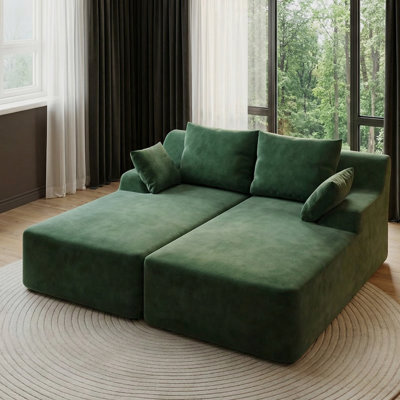 Boneless 2-Piece Sectional Compression Sleeper Sofa Modern Velvet Deep Seat Couch Bed Chaise, No Assembly Required