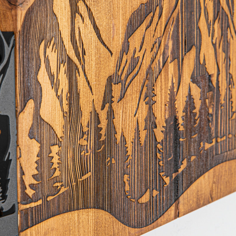 Élégant accessoire mural décoratif en bois, finition noire et noyer, 22,8 po x 15,7 po | Structure 100% métal durable (épaisseur: 0,05 pouce) et envers 100% bois (épaisseur: 1,2 pouce) | Parfait pour la décoration intérieure et les espaces modernes