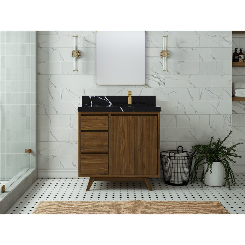 Ensemble de meuble-lavabo simple 36 po Kamala, Noir Calacatta