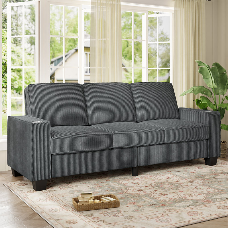 83.5 inch Oversized 3 Seater Couch, Upholstered Corduroy Love Seat Sofa for Living Room, Modern Deep Seat Comfy Loveseat Sofa Couch with Cup Holders
