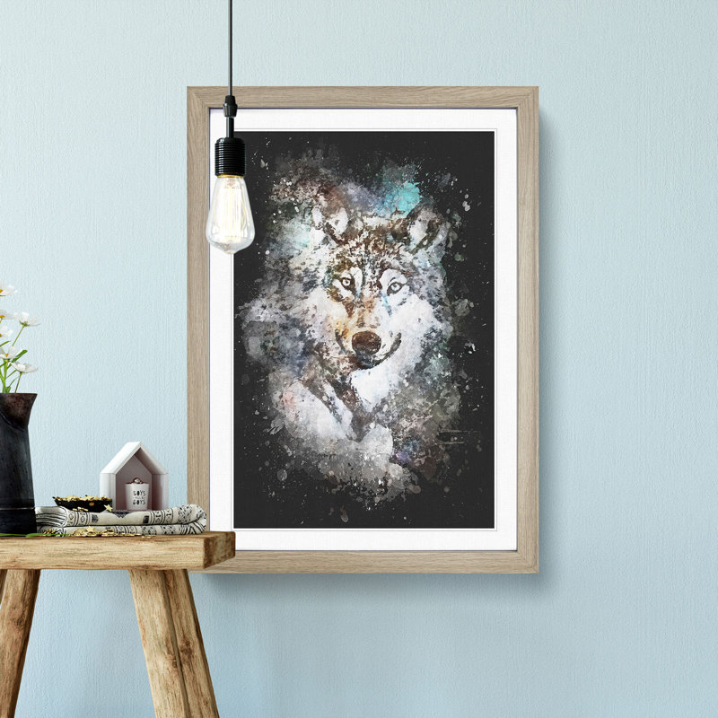 Wolf - Framed Print, 45cm H x 33cm W x 2cm D, Oak Framed