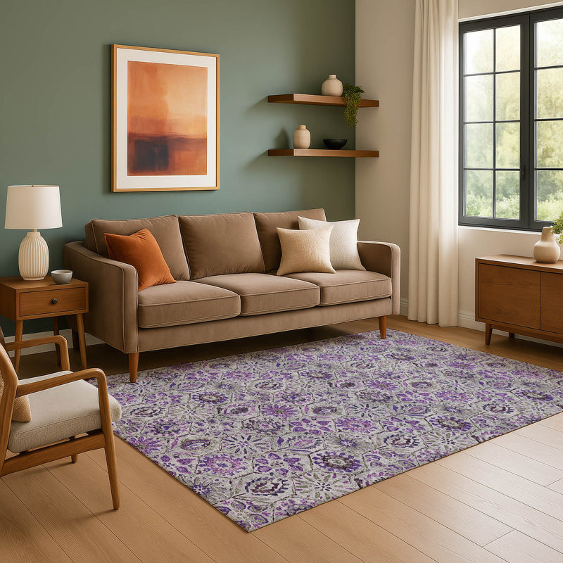 Premium Machine Washable Ralston AMF1938 Floral Rug, Rectangle 8' x 10'