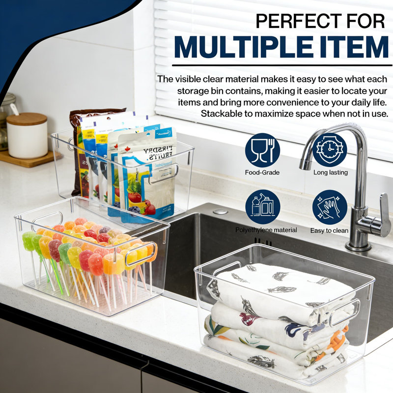 Bacs de rangement en plastique transparent avec couvercles, contenants de rangement empilables pour réfrigérateur et armoire de cuisine