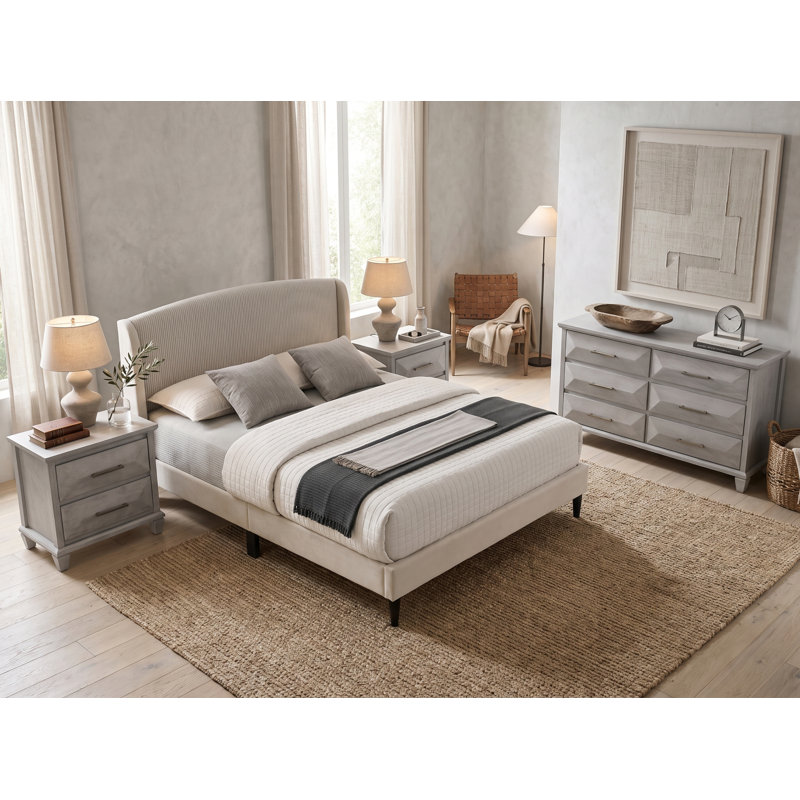 Jolande Contemporary 4 Pieces Bedroom Set, 4 Pcs: Bed, Dresser, 2 Nightstands, Queen