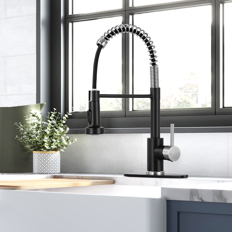 HGN Kitchen Faucet with Pull Down Sprayer, Stainless Steel Single Handle Kitchen Faucet, Black/Brushed Nickel