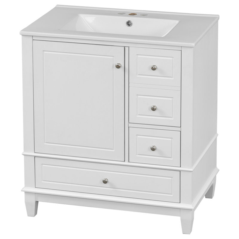 Meuble-lavabo 30 po avec lavabo, Blanc, Argent argent