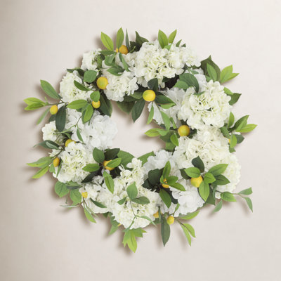 22" Spring Wreath with Hydrangeas and Lemons