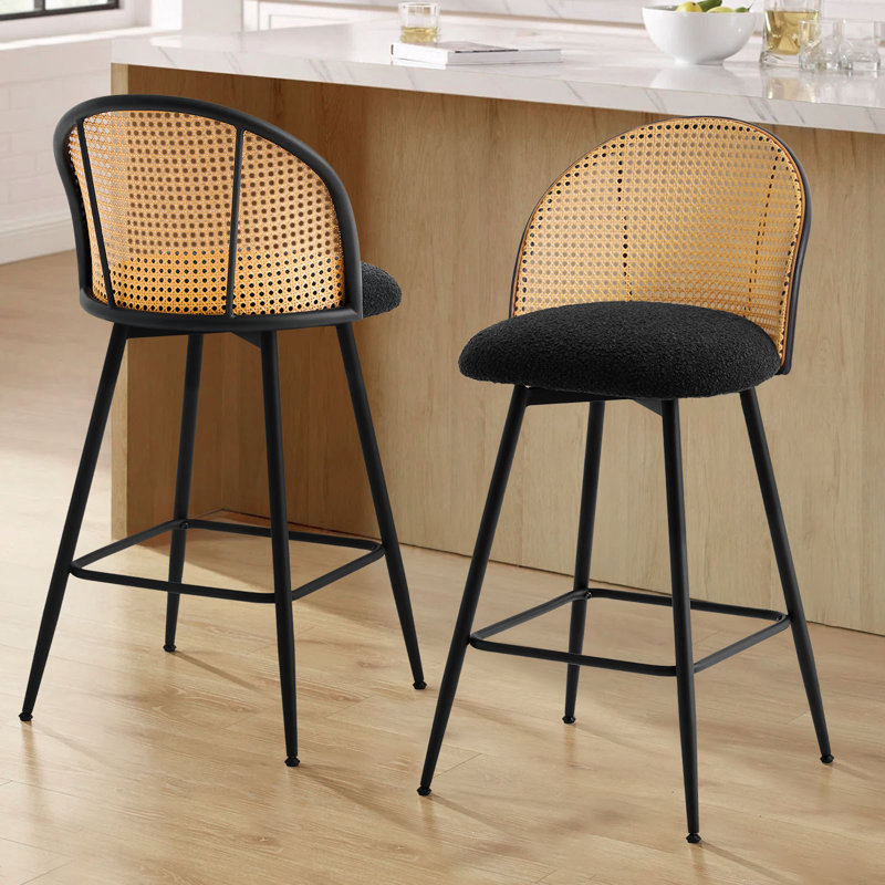 66 cm H Swivel Upholstered Bar Stool & Counter Stool with Metal Legs (set of 2 & set of 4), 2, Black