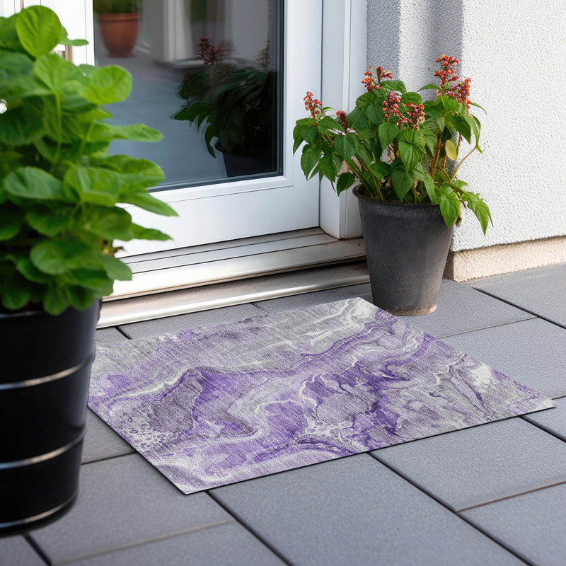 Machine Washable Indoor/Outdoor Cinead ACN1681 Purple Rug, Rectangle 1'8" x 2'6"