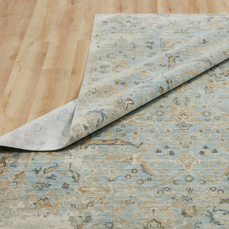 Wool Indoor Rug, Runner 2'6" x 12', Beige/Blue