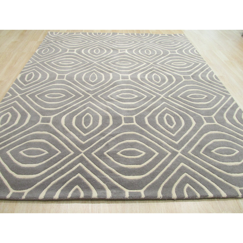 Tapis rectangulaires gris élégant et durable en laine touffetée à la main ivoire, Rectangle 8 pi x 10 pi